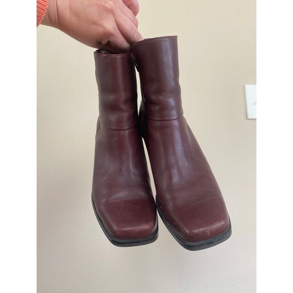 Bass vintage square toe leather ankle boots size 6.5 burgundy wine red Y2K Siena - Picture 3 of 7